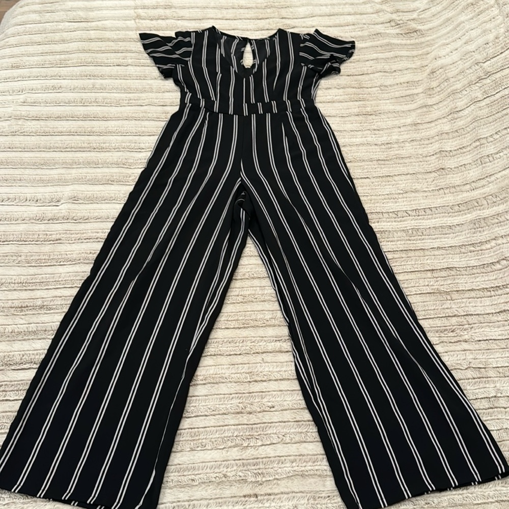 Black and white pinstripe jumpsuit